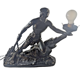 Vintage Art Deco Resin Semi Nude "GENTLEMAN & ROPE" Male Figure Sculptural Lamp