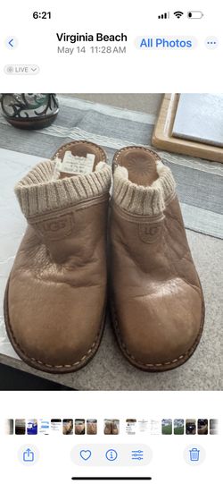 UGGS —brown Slip on All leather Clogs