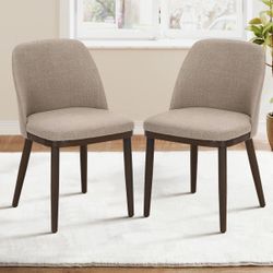 Brand New: Modern Camel Fabric Upholstered Dining Chairs (Set of 2)