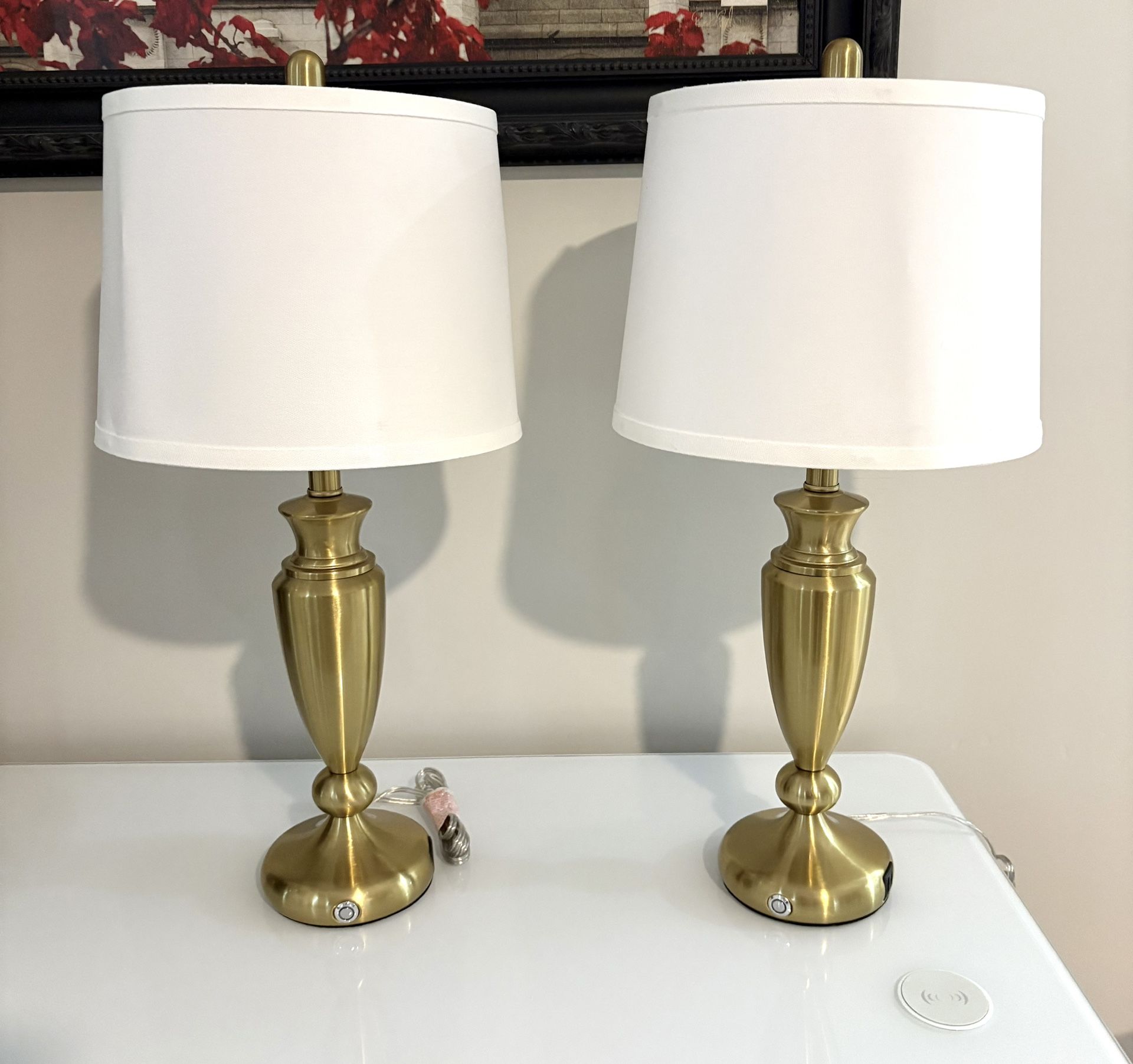 27'' Gold Table Lamps, 3 Way Touch Control Lamp Set of 2 with USB A+C Ports