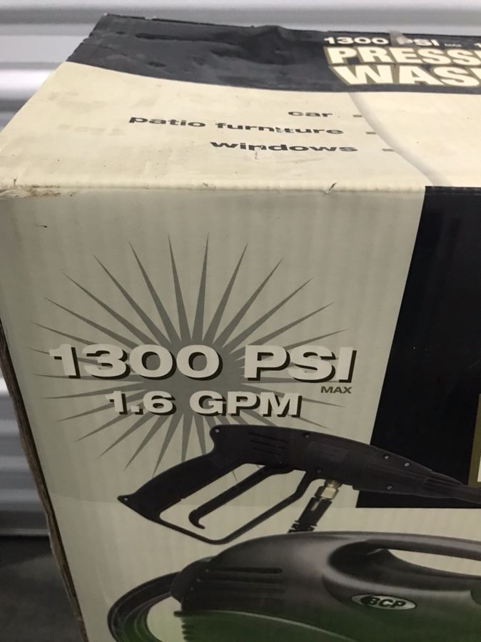 BCP PRESSURE WASHER 1300 PSI 1.6GPM 2HP RATED MOTOR. for