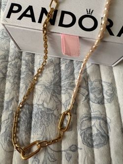 Pandora gold necklace with freshwater cultured pearls