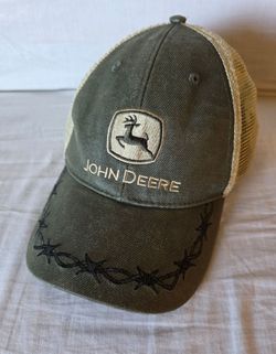 John Deere Olive Green Mesh Trucker Hat Barbed Wire deco Adjustable SnapBack Cap