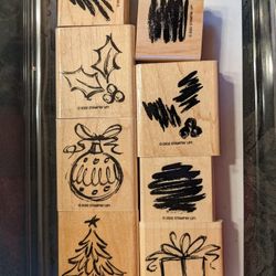 Stampin Up, 2002 Season's Sketches, Two Step Stampin, Eight Piece Rubber Ink Wood Mounted Stamp Set