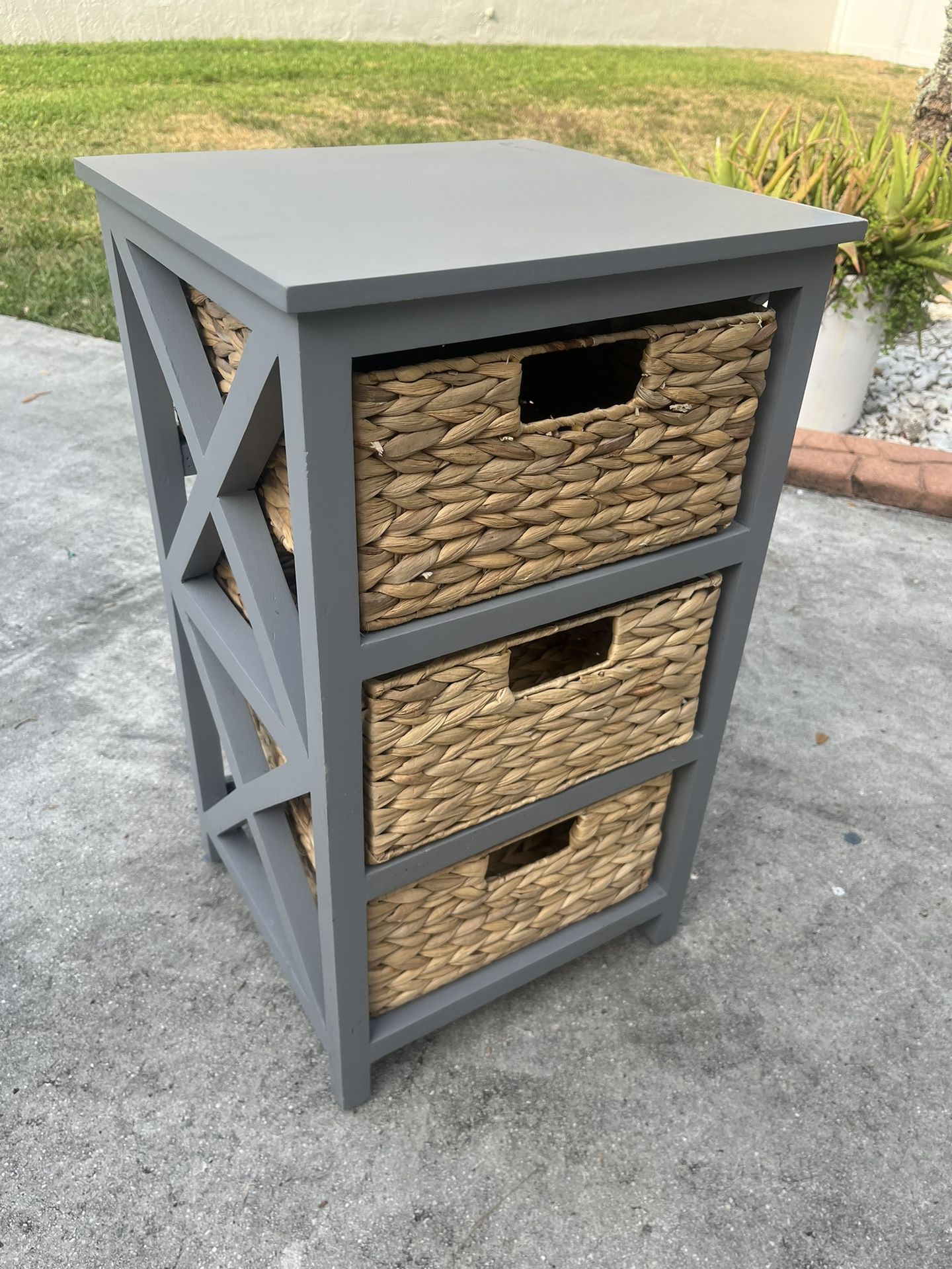 Grey Wood Wicker Basket Storage Stand 14x14x26