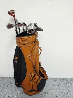 Vintage Leather Ron MILLER Golf Bag PRO MODEL Complete Package Clubs + Cart Bag