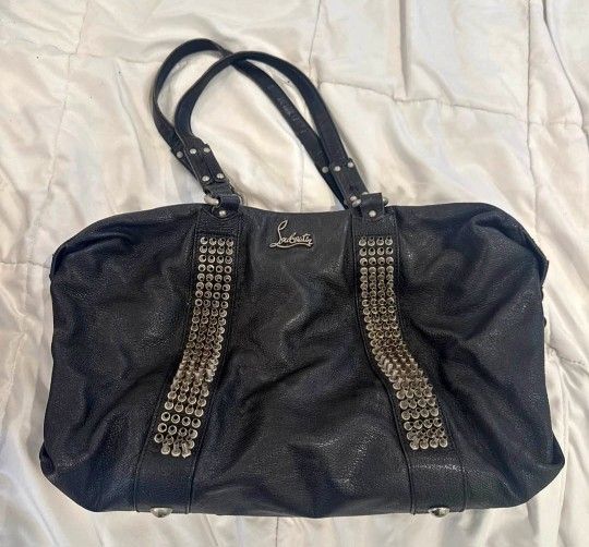 Christian Louboutin Morrigan Capra Large Studded Bag Black Leather