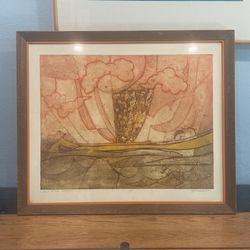 Framed Colored Engraving ‘Ship On The Horizon’