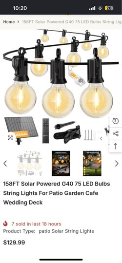 Brightown 158FT Solar G40 LED Outdoor String Lights