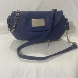 Nine West Women's Purse ARCHIE Mini Cross Body Bag Blue Leather Chain Silver