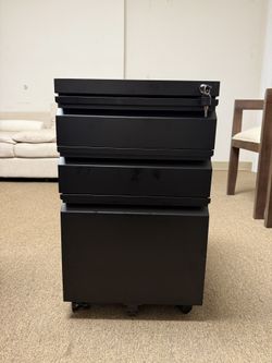 3 Drawer File Cabinet with Lock,Under Desk Rolling Small Filing Cabinet for Home Office Storage, Mobile Steel Cabinets with Wheels, Black,Requires Ass