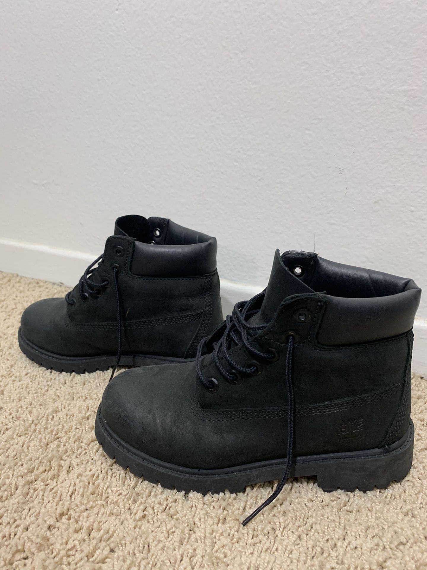 Black Timberland Boots Sz 2 youth