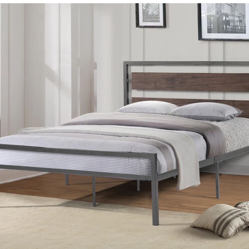 Metal Bed with Wood Panels Headboard - Twin