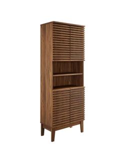 MODWAY Render 23.4 in. W x 12.9 in. D x 63.4 in. H Brown MDF and Particleboard Freestanding Linen Cabinet in Walnut