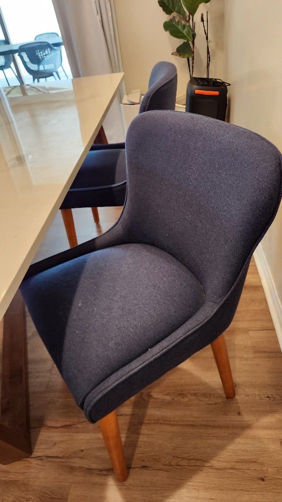 Wooden Legs, Blue Navy Mid Century Chairs 4