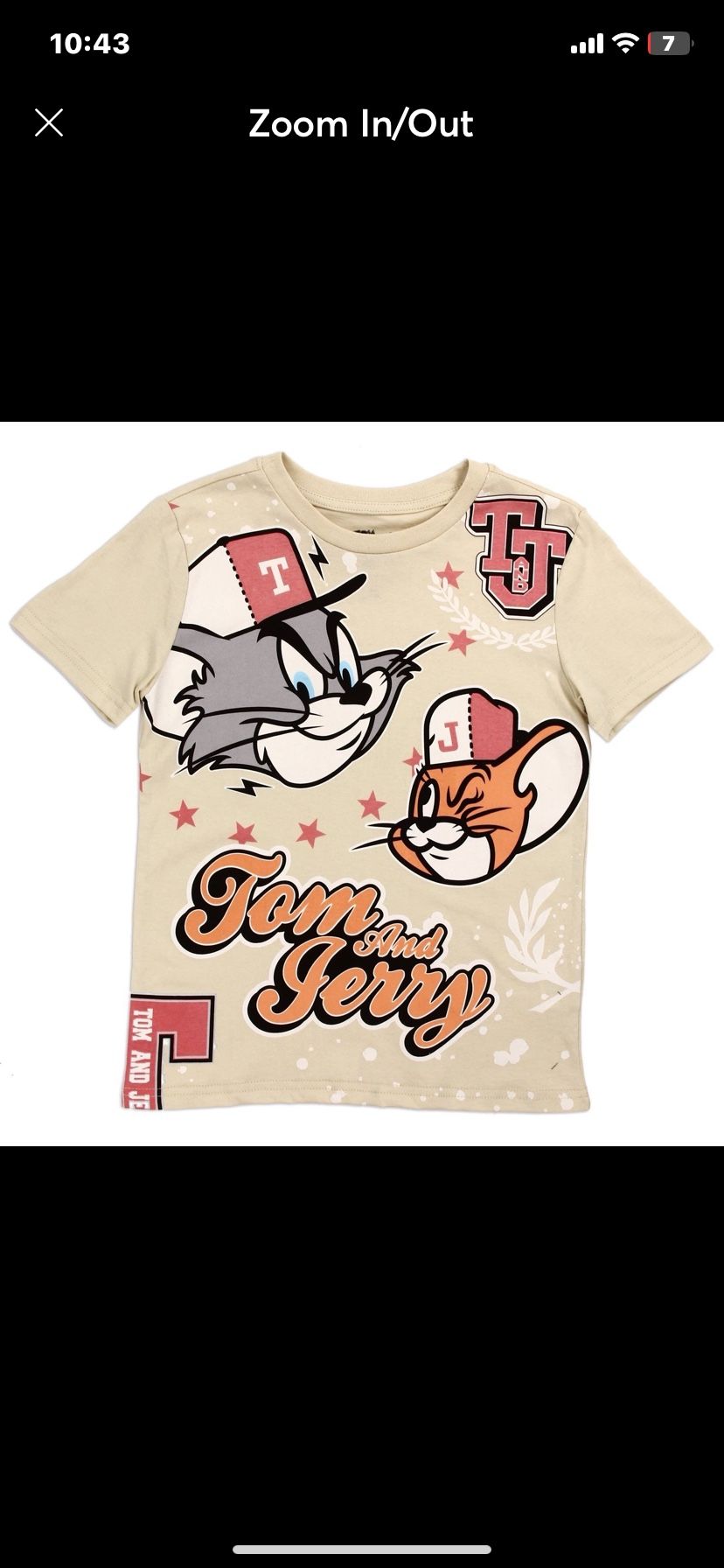 Tom and Jerry Kids Graphic T-Shirt – Beige Cartoon Tee Size L (10/12)