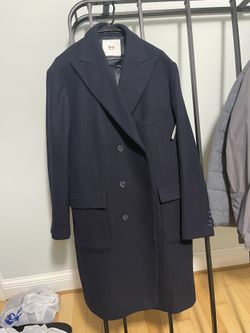 New Men’s Dark Blue Wool Blend XXL Double Breasted Coat.