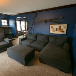 (DELIVERY π)β
Dark Gray L Shaped Sectional W Chaise W/ Ottoman & Oversized Chair