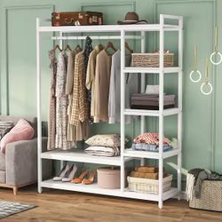 Freestanding Closet Organizer, Garment Rack with 6 Shelves