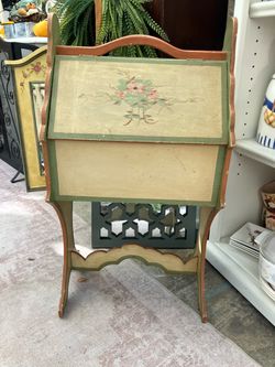 Vintage Hand-Painted Wooden Sewing Box   Desk