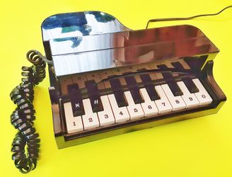 1980s baby grand piano brown plastic keyboard land line collectible telephone