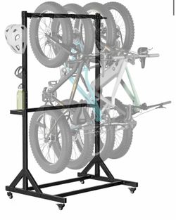 monTEK Rolling 4-Bike Rack Garage, Up to 4.5" Tire Width Heavy Duty, Holds up to 330 lbs, with 4 Bike Hooks & 6 Helmet Hooks, Bike Storage Rack with L
