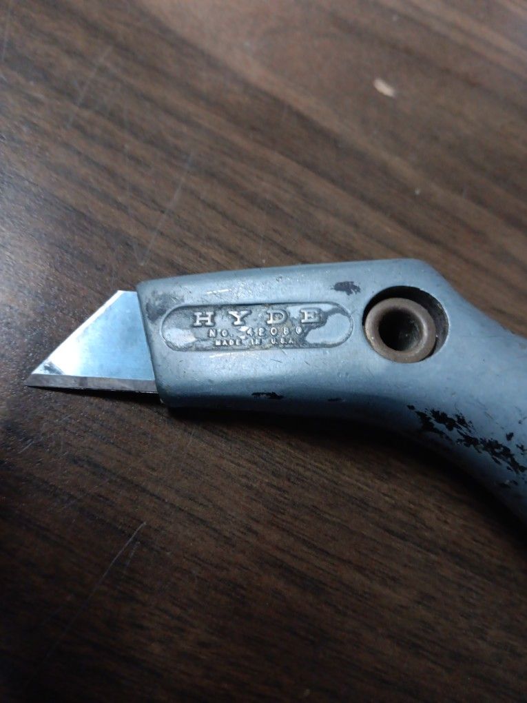 Vintage HYDE No. 42080 Fixed Blade Angled Handle Utility Knife MADE IN USA