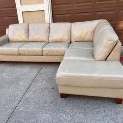 Genuine Leather Tan Sectional Couch