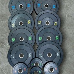 Color Coded Olympic Black Bumper Weight Plates Full Set (2x2.5lb-2x5lb-2x10lb-2x25lb-2x35lb-2x45lb)