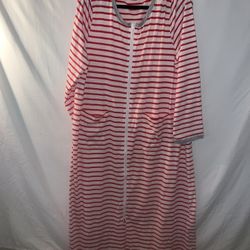 Ladies Womens Large Ekouaer pink striped full zip robe nightgown great shape 