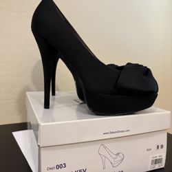 Black Satin High Heel Platform Shoes Size 8