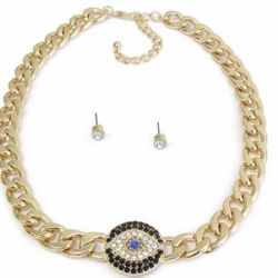 ❤️ Crystal Evil Eye Pendant and Chunky Chain Necklace Earrings Set *See My Other 800 Items*