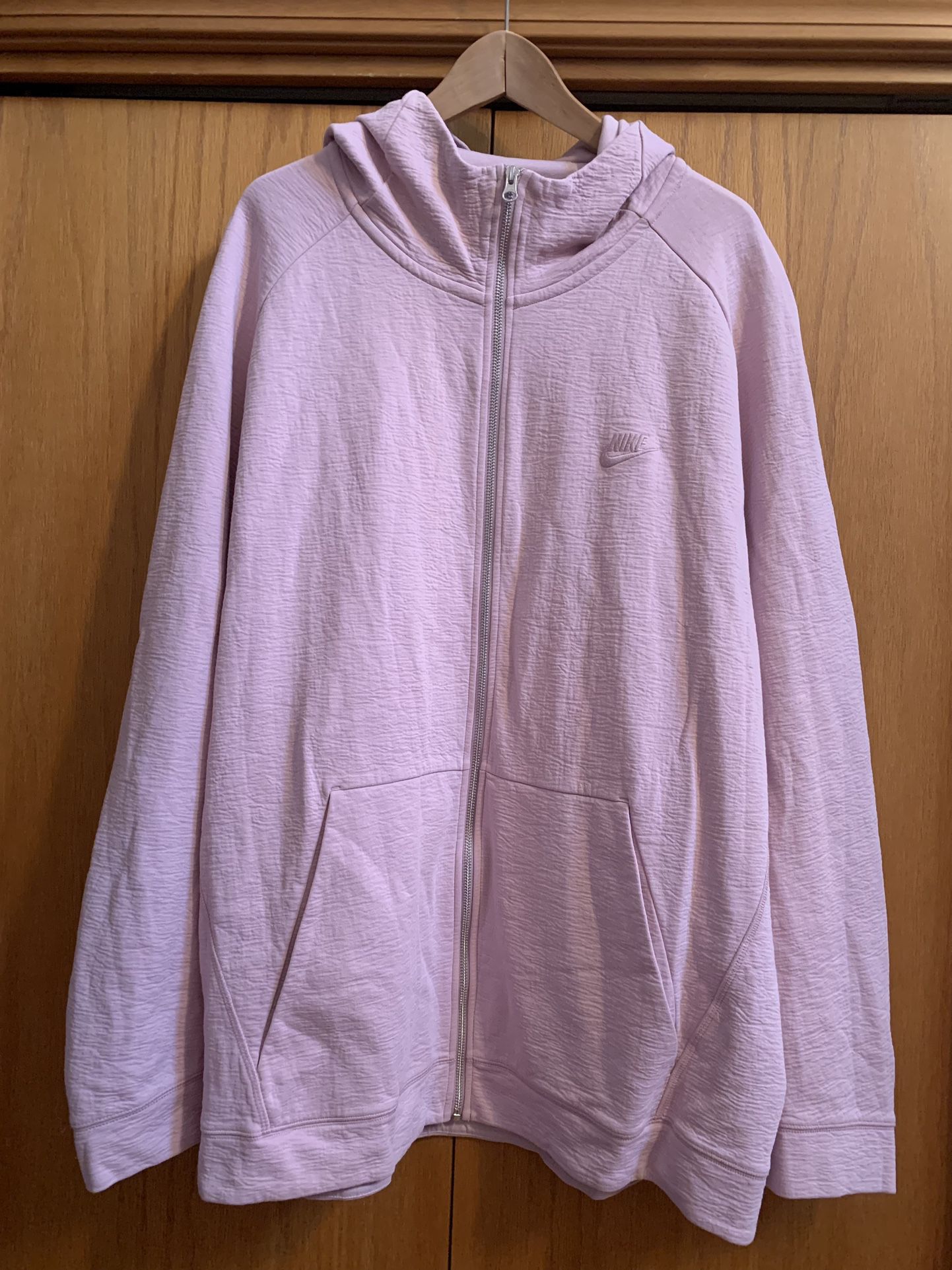 Nike Mens Hoodie XXLT Mauve Pink Zippered with Crinkled Texture, Like New