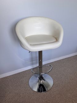 White Leather Swivel Bar Stool, Chrome Base