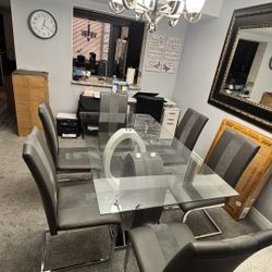 Grey, Silver And White Glass Dining Table 