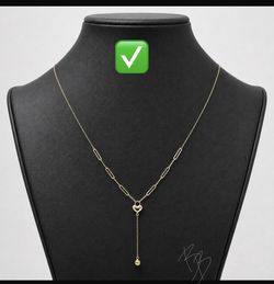 10k Solid Gold Paperclip Heart Lariat Necklace - Cadena Oro 10k