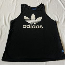 Adidas Tank Top Sleeveless Tee T-shirt Round Neck Trefoil Logo Black Activewear