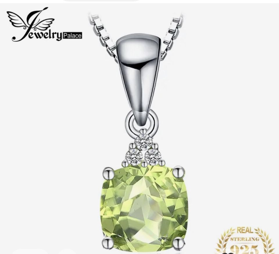 JewelryPalace 1.1ct Genuine Natural Peridot 925 Sterling Silver Pendant Necklace for Woman Fine Jewelry Gemstone Choker [PEN53]