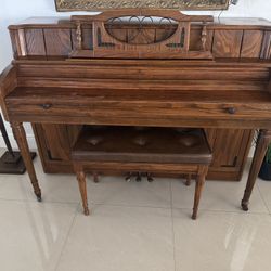 Vintage Console Upright Piano with Bench