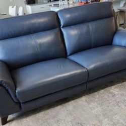 Moana Blue Leather 87" Power Dual Reclining Sofa with USB $1495 •