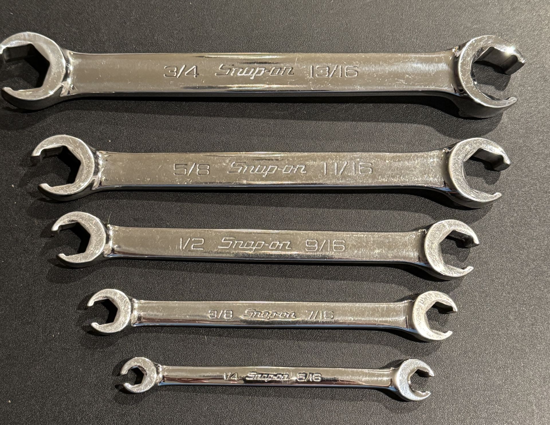 Snap On RXFS605B 5 pc 6-Point SAE Flank Drive® Double End Flare Nut Wrench Set (1/4–13/16").  