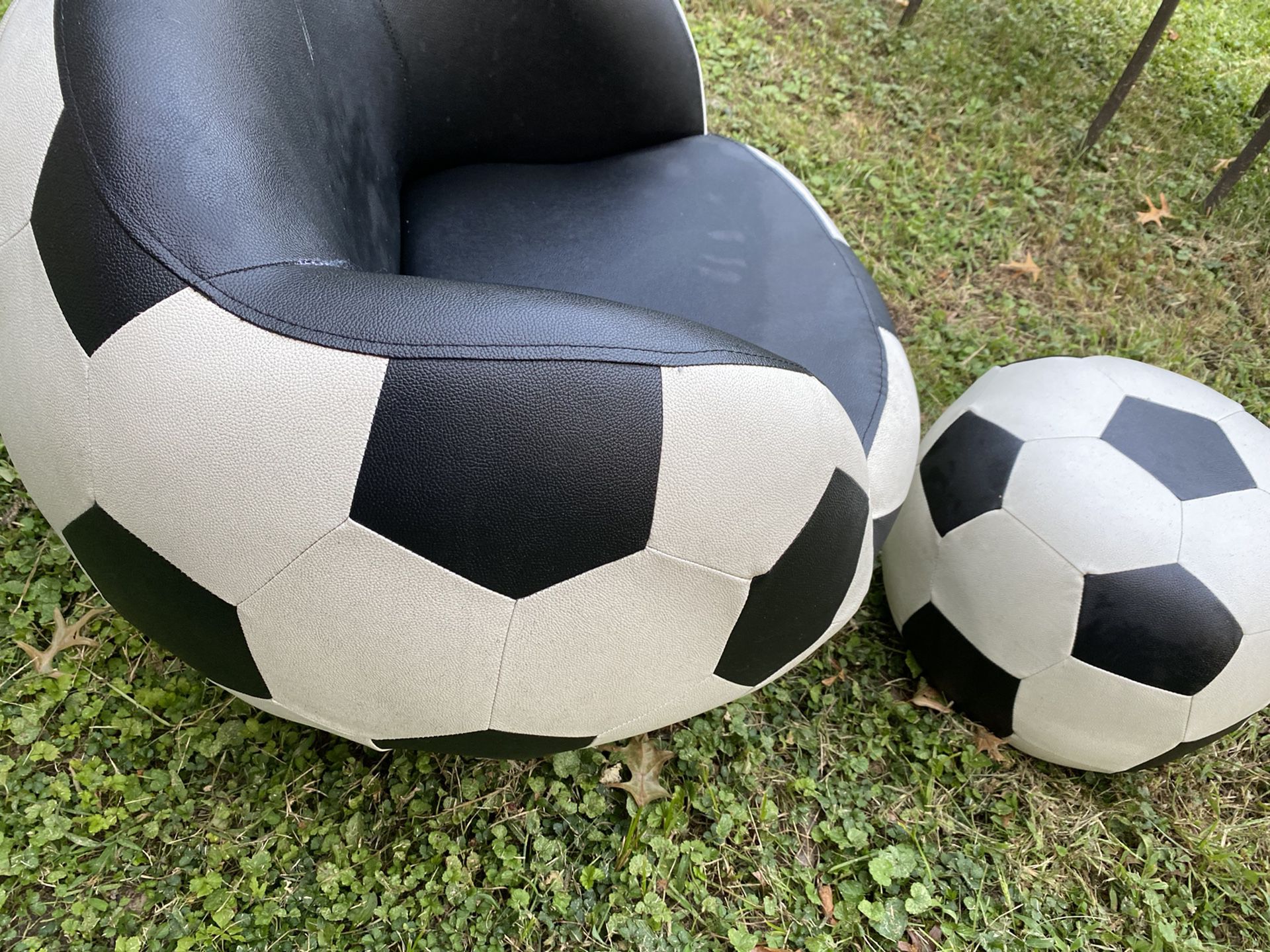 Soccer Chair + Foot Stool & 3 Sports Themed Art Pieces  