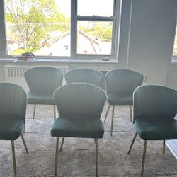 6 Green Suede Dining Chairs (table Not Included)