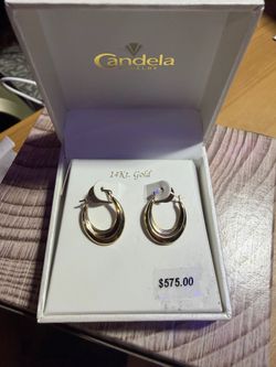 Candela 14kt gold oval hoop earrings NEW in box