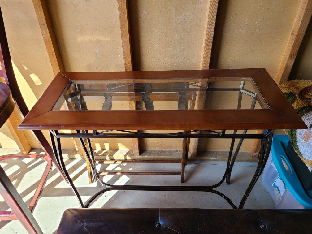 Wood, Metal & Glass Sofa Table