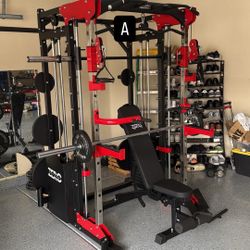 Smith Machine 200 | Adjustable Bench | 245lb Cast Iron Olympic Weights | 7ft Olympic Bar | Fitness | Gym Equipment | FREE DELIVERY/INSTALLATION 🚚 🛠️