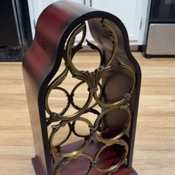 vtg cherry wood & brass Wine bottle holder Rack Counter Table top BOMBAY holds 7