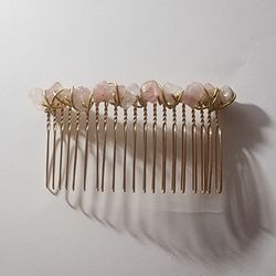 Rose Quartz And Gold Hair Comb