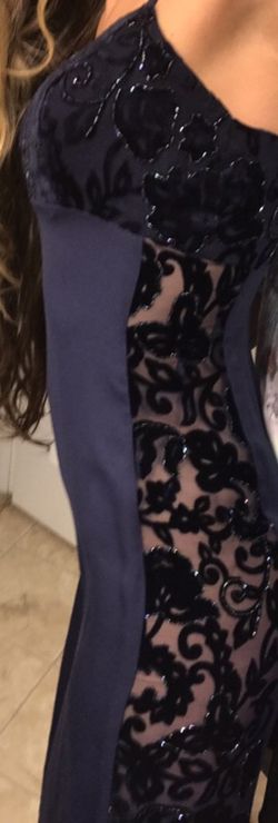 Dark Navy Prom Dress (Formal dress) with see thru sides