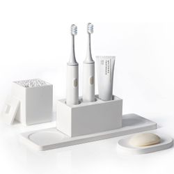 Ceramic Toothbrush Holders for Bathrooms, White Bathroom Accessories Diatomite, Electric Toothbrush Holder Countertop with Toothbrush Holders, Soap Di